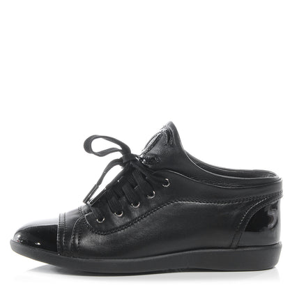 Chanel Leather Patent Cap Toe CC Sneakers Black 36.5 1 of 8