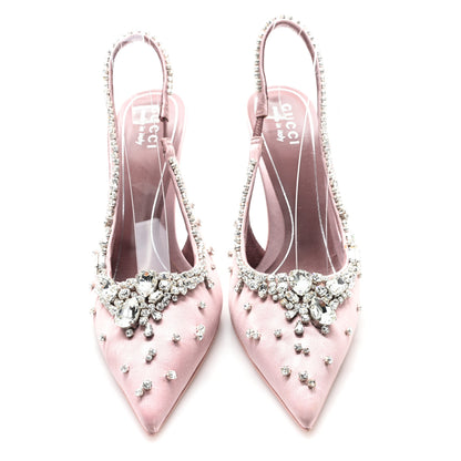 Gucci Satin Crystal Talia 105 Slingback Pumps 37.5 Stone Pink 3 of 10