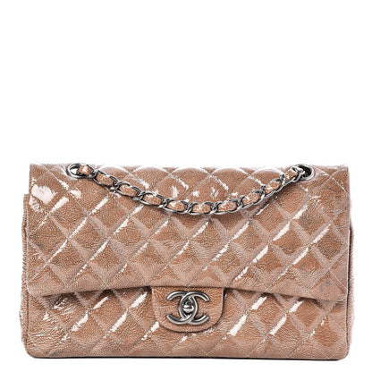 Chanel Crinkled Patent Quilted Medium Double Flap Beige 1 of 9