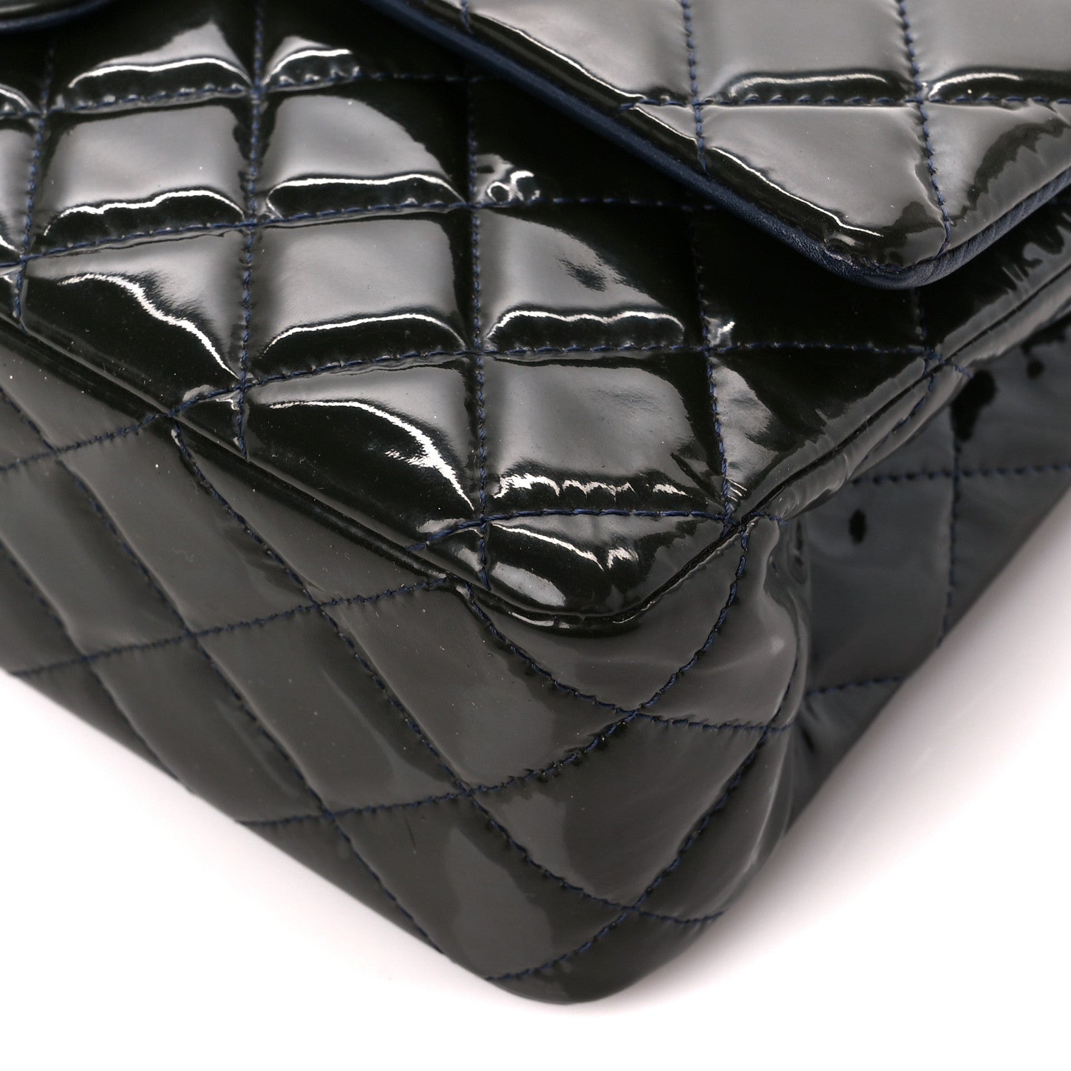 Chanel Patent Calfskin Quilted Bi-Color Medium Double Flap Navy Blue Black 11 of 11