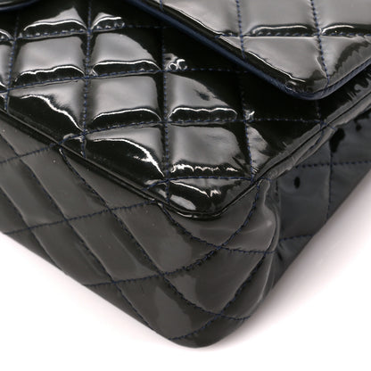 Chanel Patent Calfskin Quilted Bi-Color Medium Double Flap Navy Blue Black 11 of 11