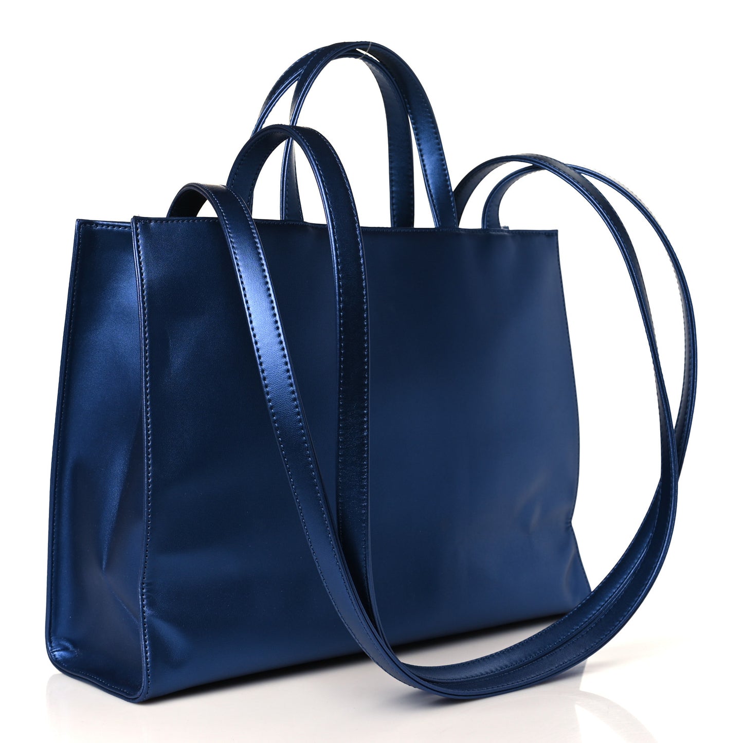 Metallic Vegan Leather Medium Shopping Bag Cobalt