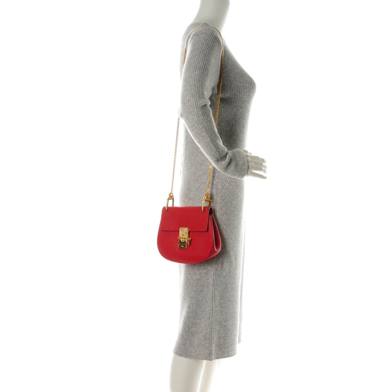 Chloe Grained Lambskin Mini Drew Shoulder Bag Plaid Red 2 of 8