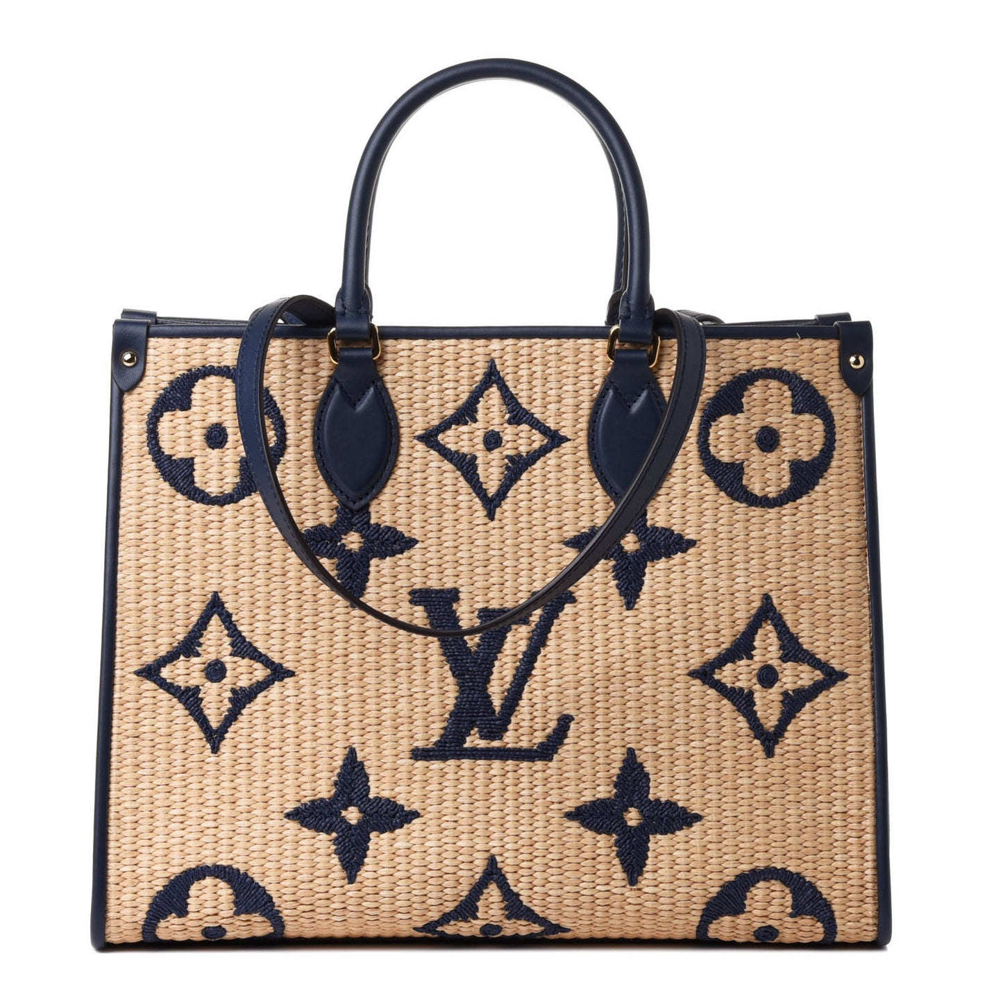 Raffia Calfskin Monogram Giant Onthego MM Blue