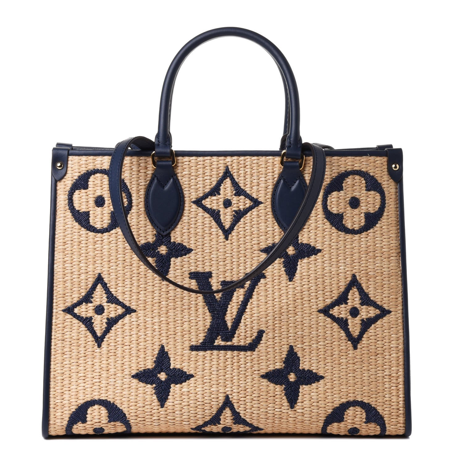 Louis Vuitton Raffia Calfskin Monogram Giant Onthego MM Blue 1 of 4