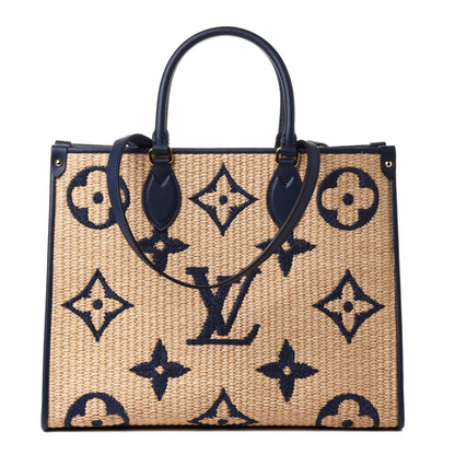 Louis Vuitton Raffia Calfskin Monogram Giant Onthego MM Blue 1 of 4