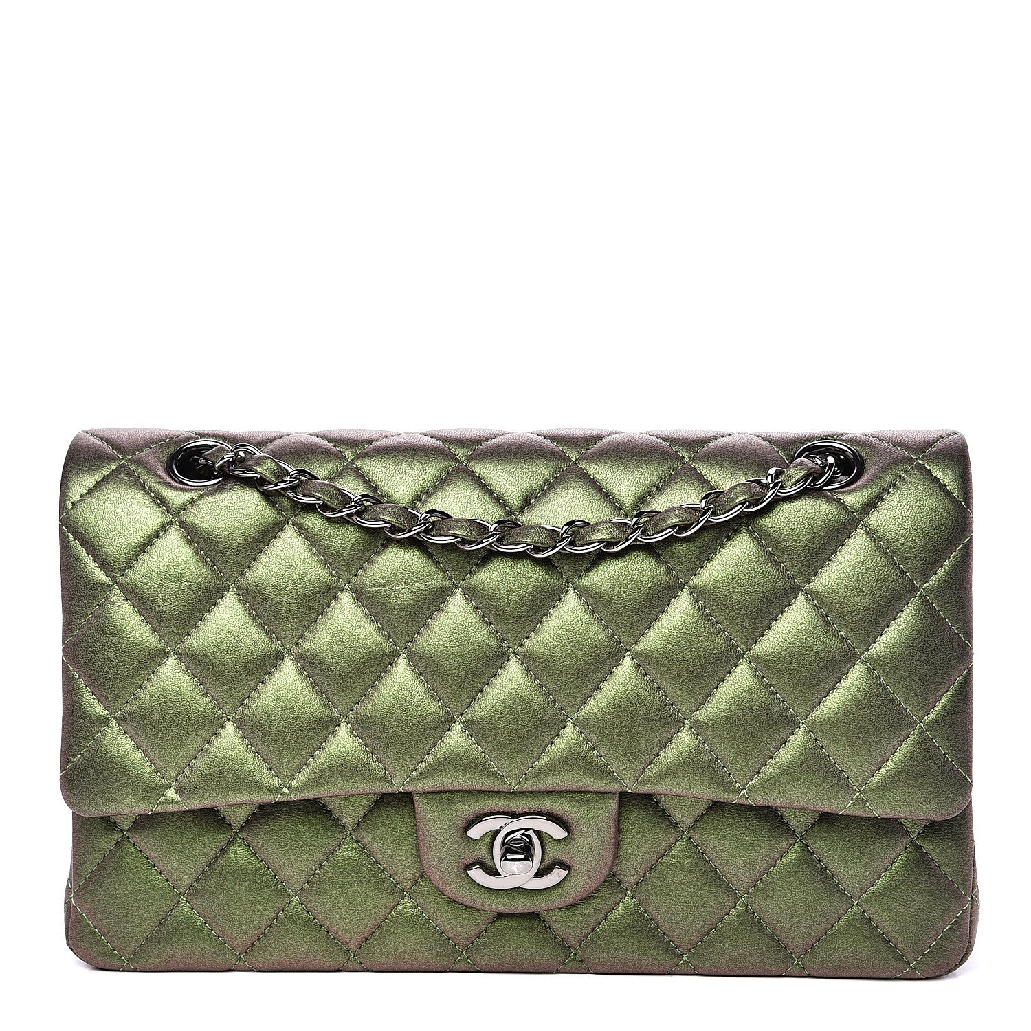 Chanel Iridescent Lambskin Quilted Medium Double Flap Green 1 of 14