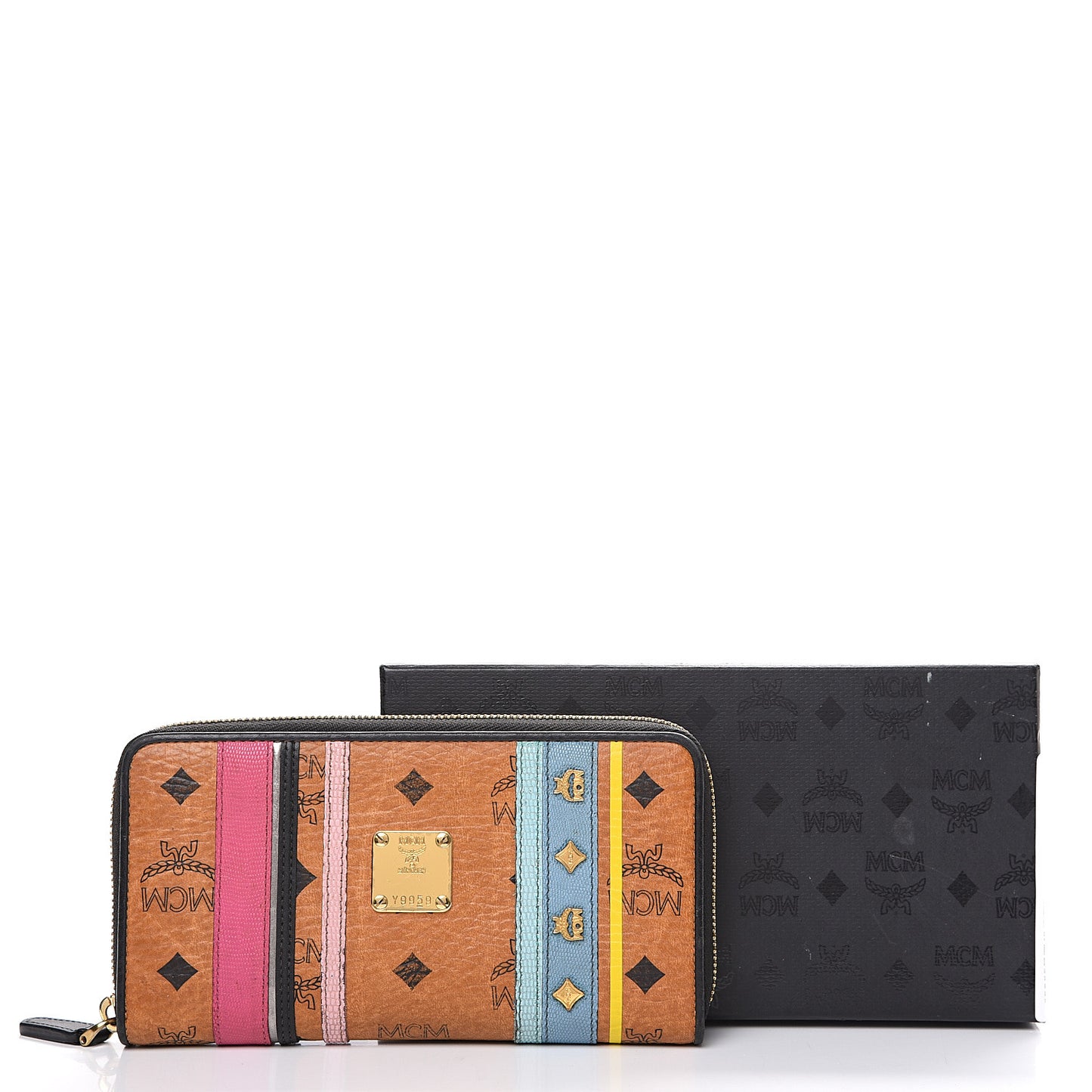 Visetos Striped Zip Around Wallet Cognac