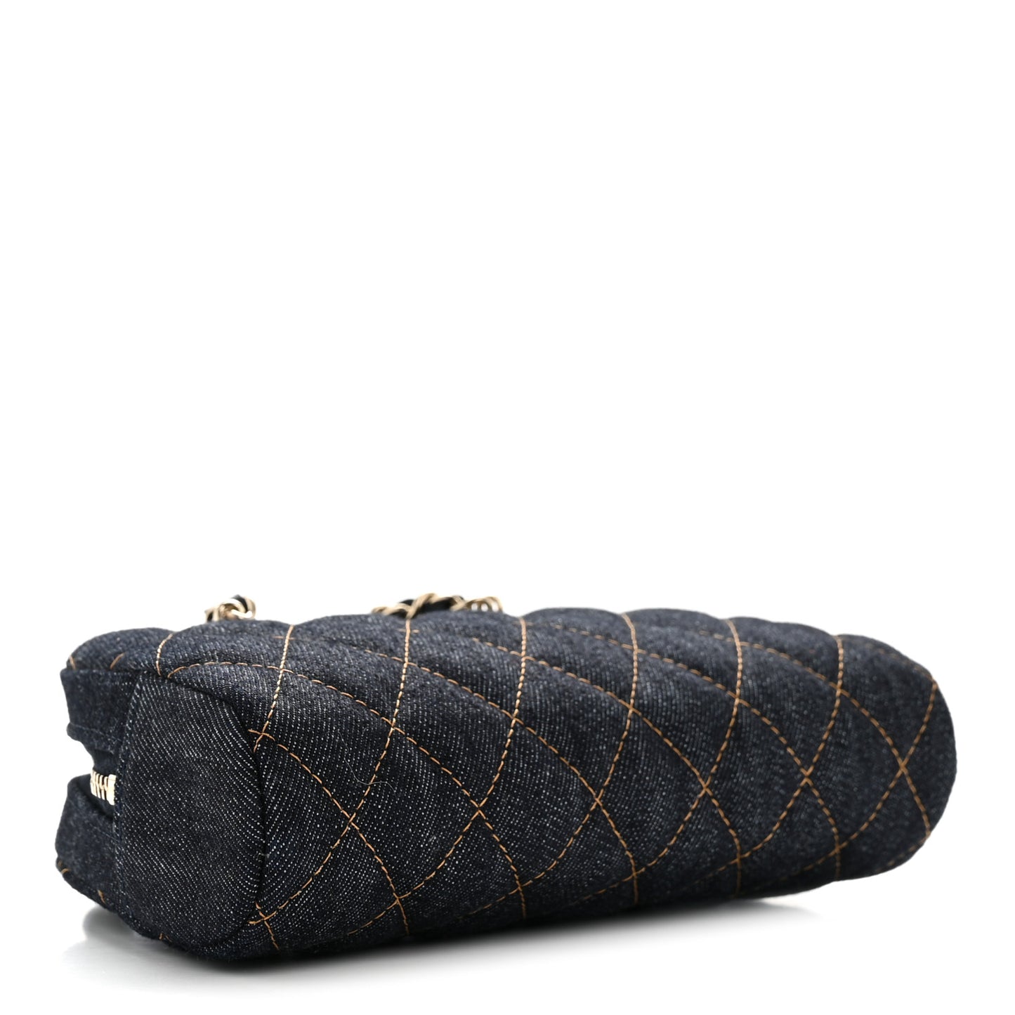 Denim Quilted Clutch With Chain Dark Blue Orange
