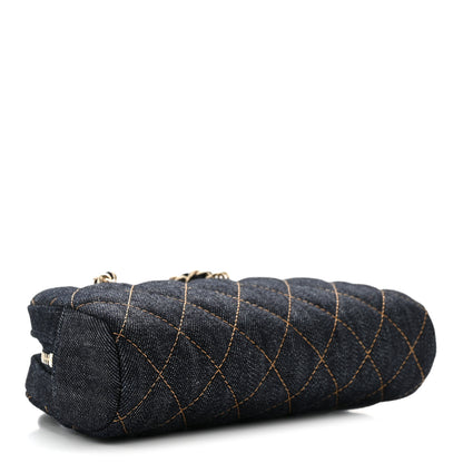 Chanel Denim Quilted Clutch With Chain Dark Blue Orange 4 of 11