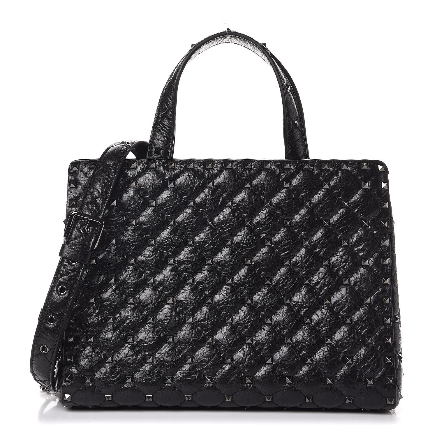 Valentino Garavani Craquele Nappa Rockstud Spike Tote Black 1 of 6