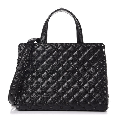 Valentino Garavani Craquele Nappa Rockstud Spike Tote Black 1 of 6