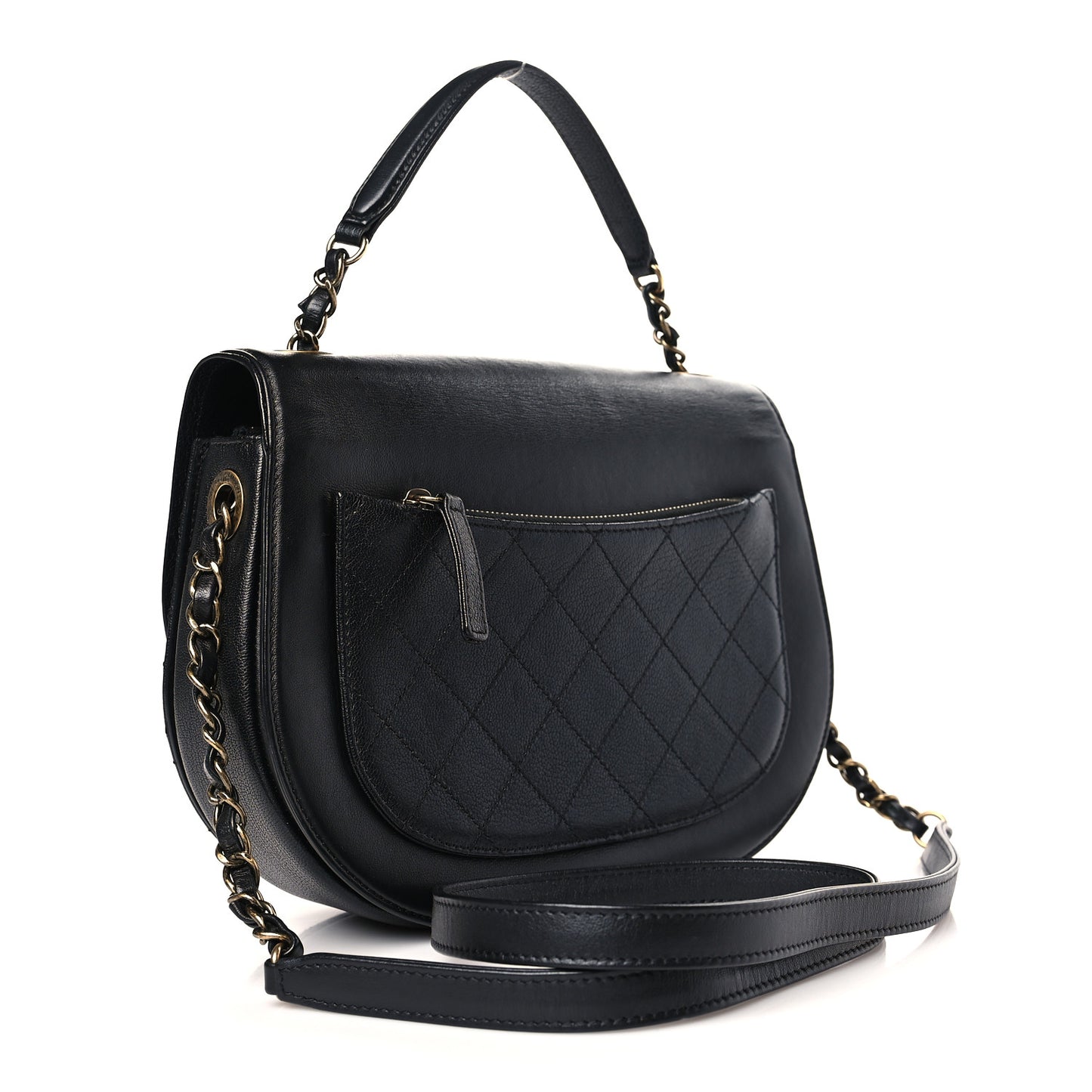 Shiny Calfskin Goatskin Quilted Medium Coco Curve Messenger Flap Black