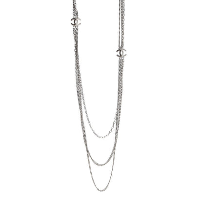 Chanel Crystal CC Multi Strand Long Chain Necklace Silver 1 of 7