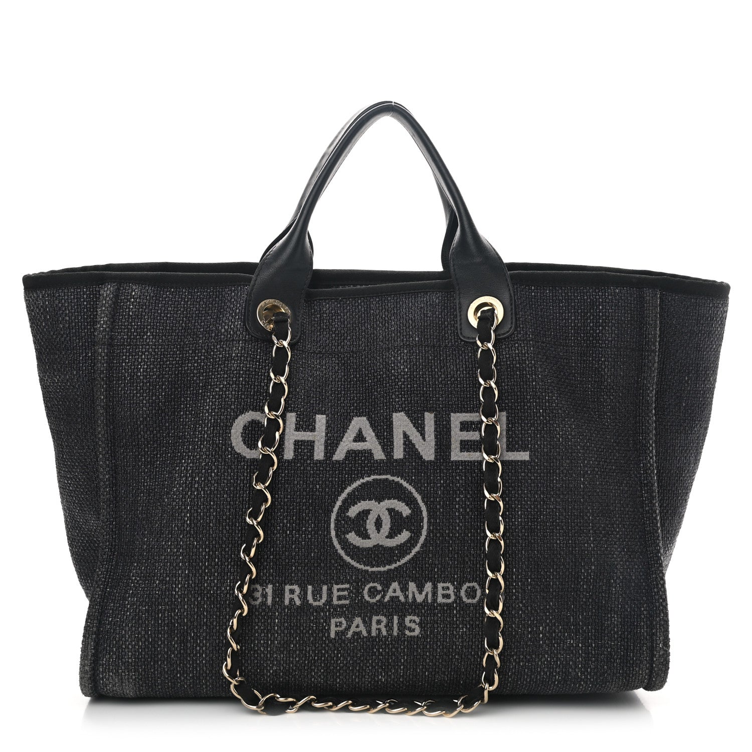 Chanel Woven Straw Raffia Large Deauville Tote Dark Blue 1 of 10