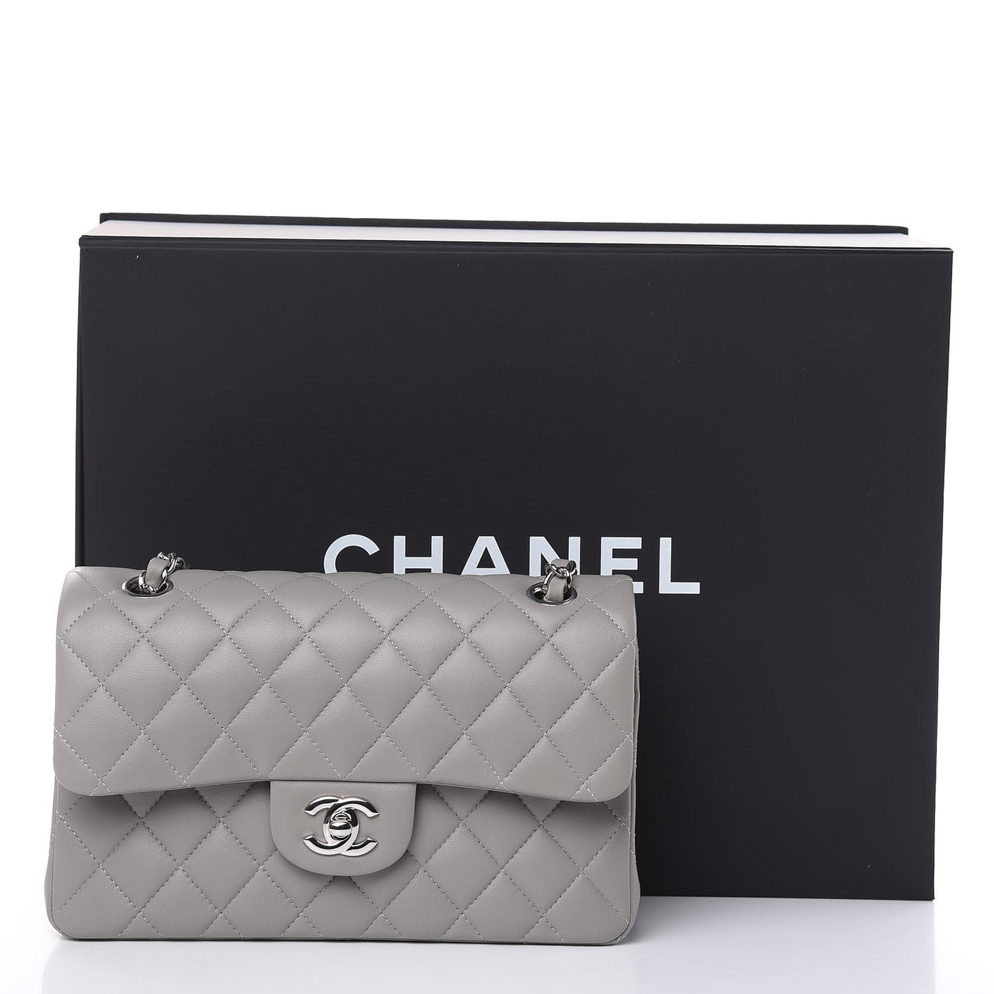Lambskin Quilted Small Double Flap Grey