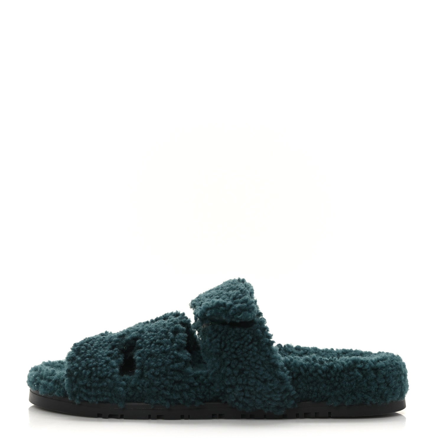 Hermes Woolskin Womens Chypre Sandals 37.5 Vert Anglais 1 of 7