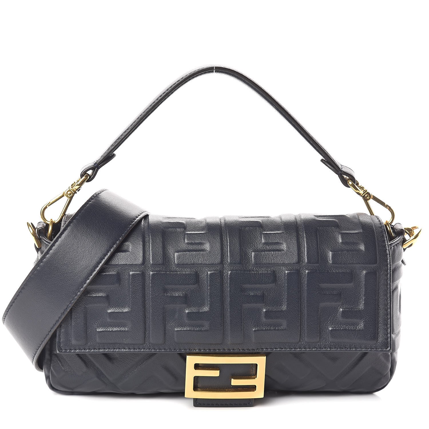 Fendi Nappa FF 1974 Embossed Baguette Midnight 1 of 11
