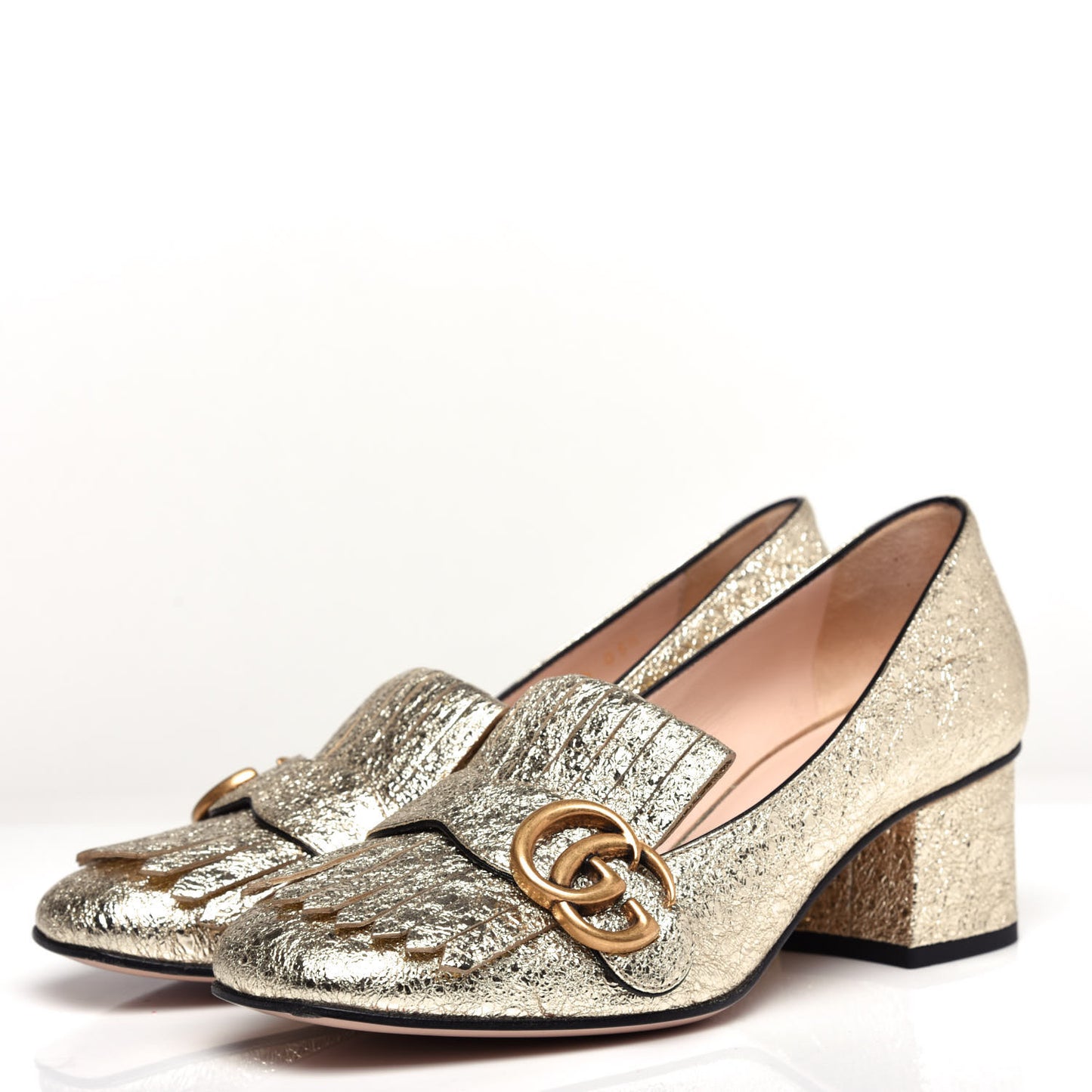 Galassia GG Marmont Fringe 50mm Loafer Pumps 36.5 Platino