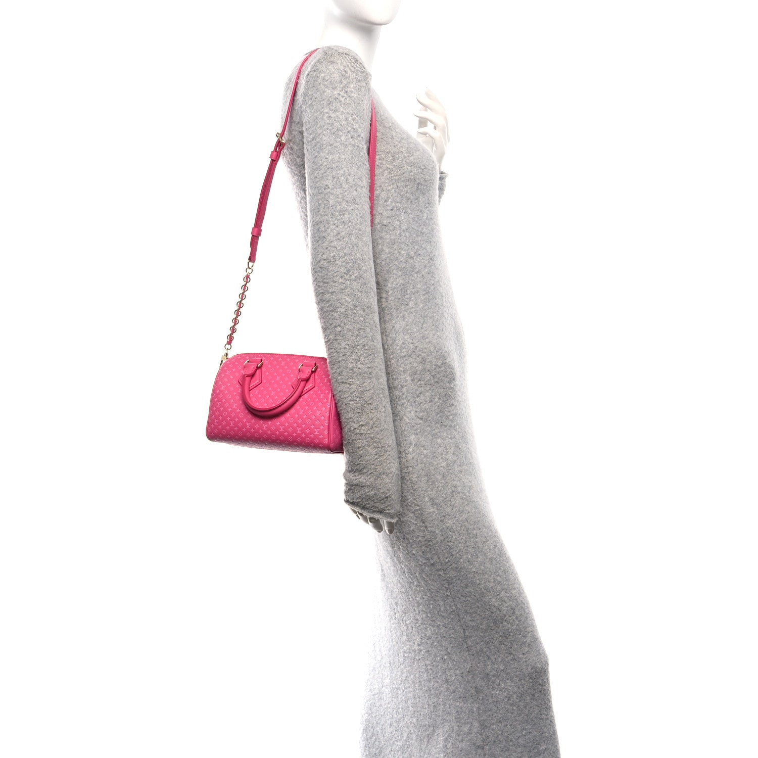 Louis Vuitton Calfskin Nanogram Embossed Speedy Bandouliere 20 Rose 2 of 10
