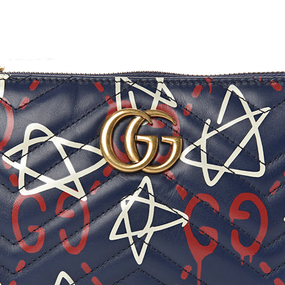 Gucci Calfskin Matelasse GucciGhost Mini GG Marmont Chain Bag Blue Agata Hibiscus Red 11 of 11
