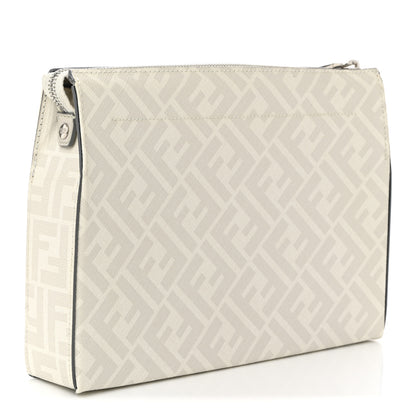 Fendi Shiny Glazed Fabric Vitello Cover FF 1974 Logo Clutch Pearl Gravel 3 of 11