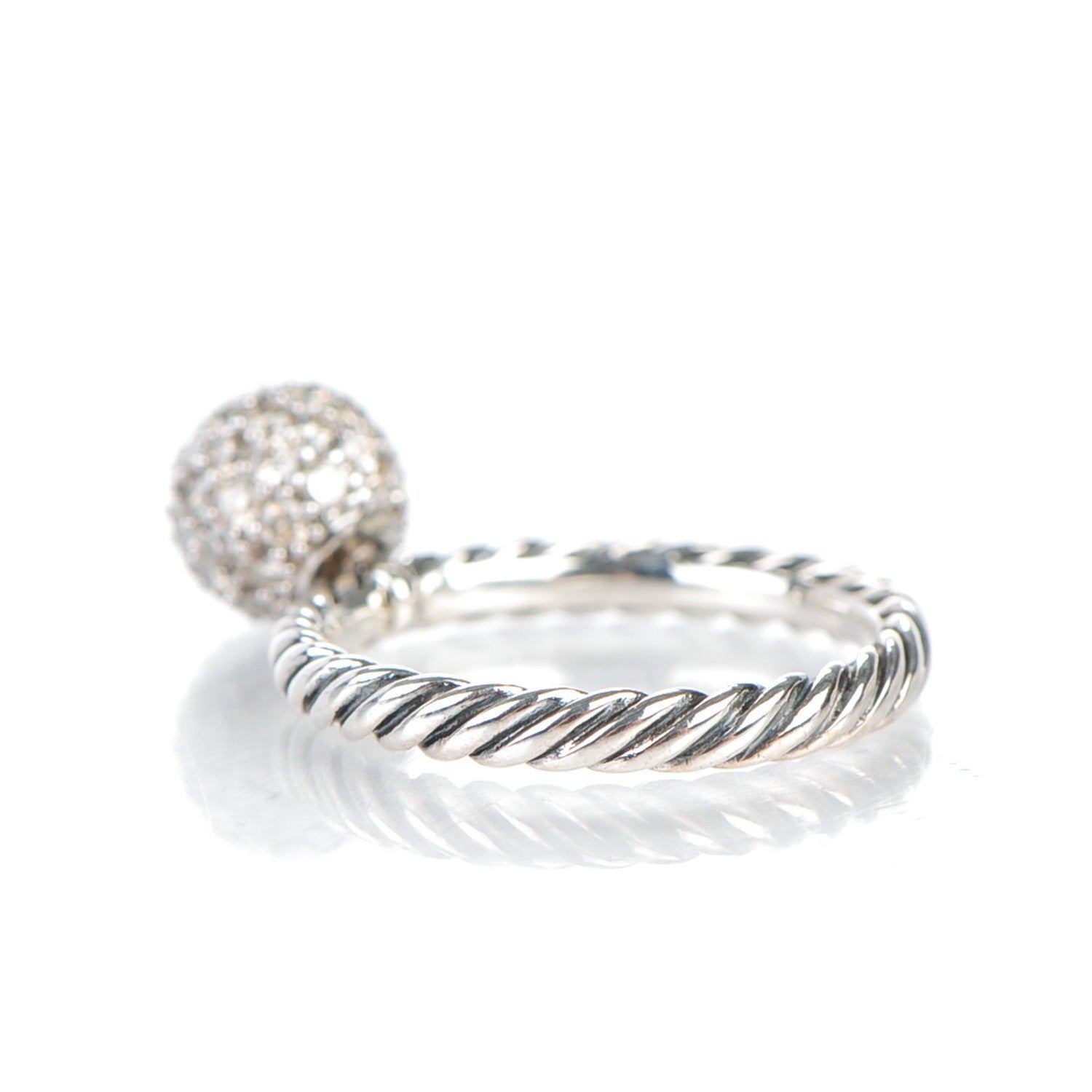 David Yurman Sterling Silver Pave Diamond 8mm Element Ball Ring 51.5 6 3 of 4