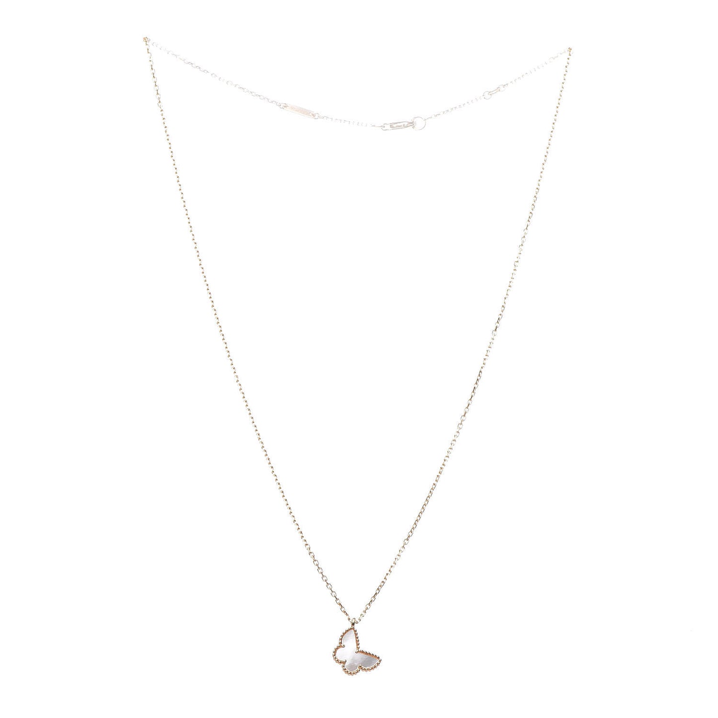 18K Yellow Gold Mother of Pearl Sweet Alhambra Butterfly Pendant Necklace