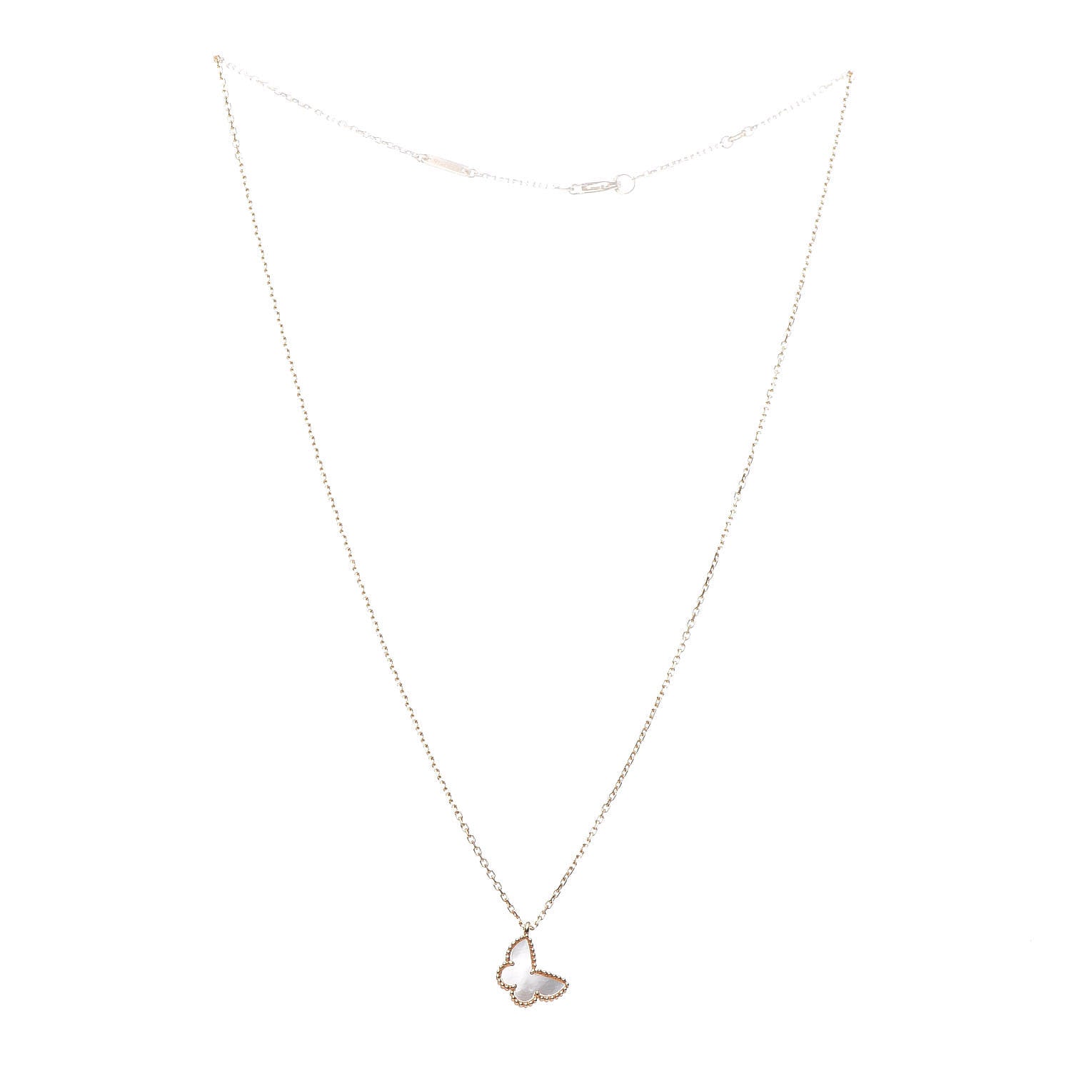 Van Cleef & Arpels 18K Yellow Gold Mother of Pearl Sweet Alhambra Butterfly Pendant Necklace 3 of 6