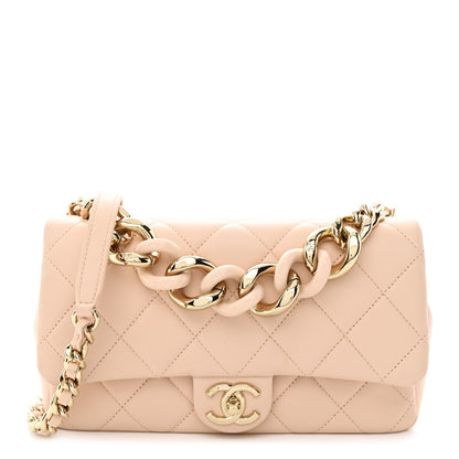 Chanel Lambskin Quilted Resin Bi-Color Chain Flap Bag Light Beige 1 of 11