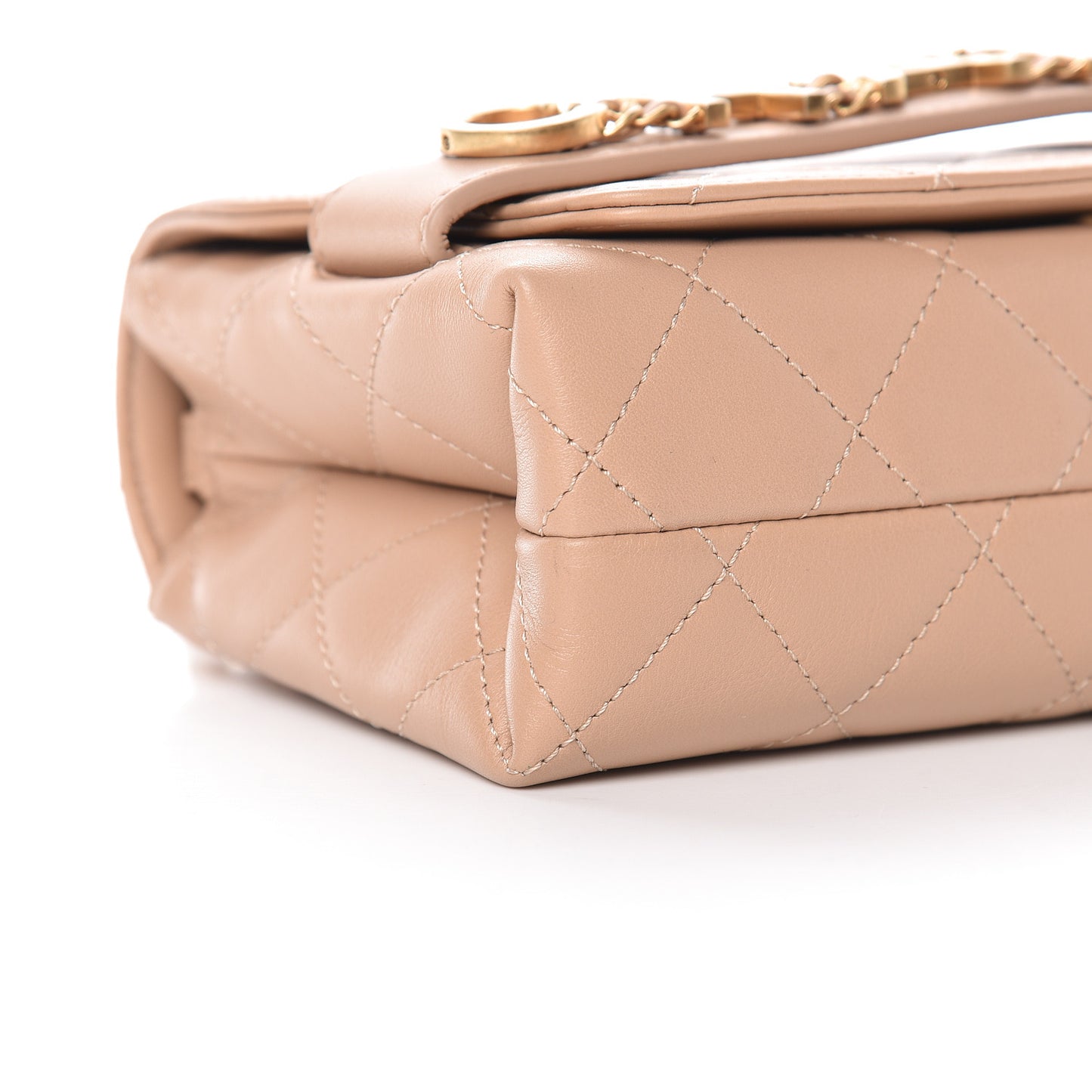 Calfskin Quilted Small Enchained Flap Beige