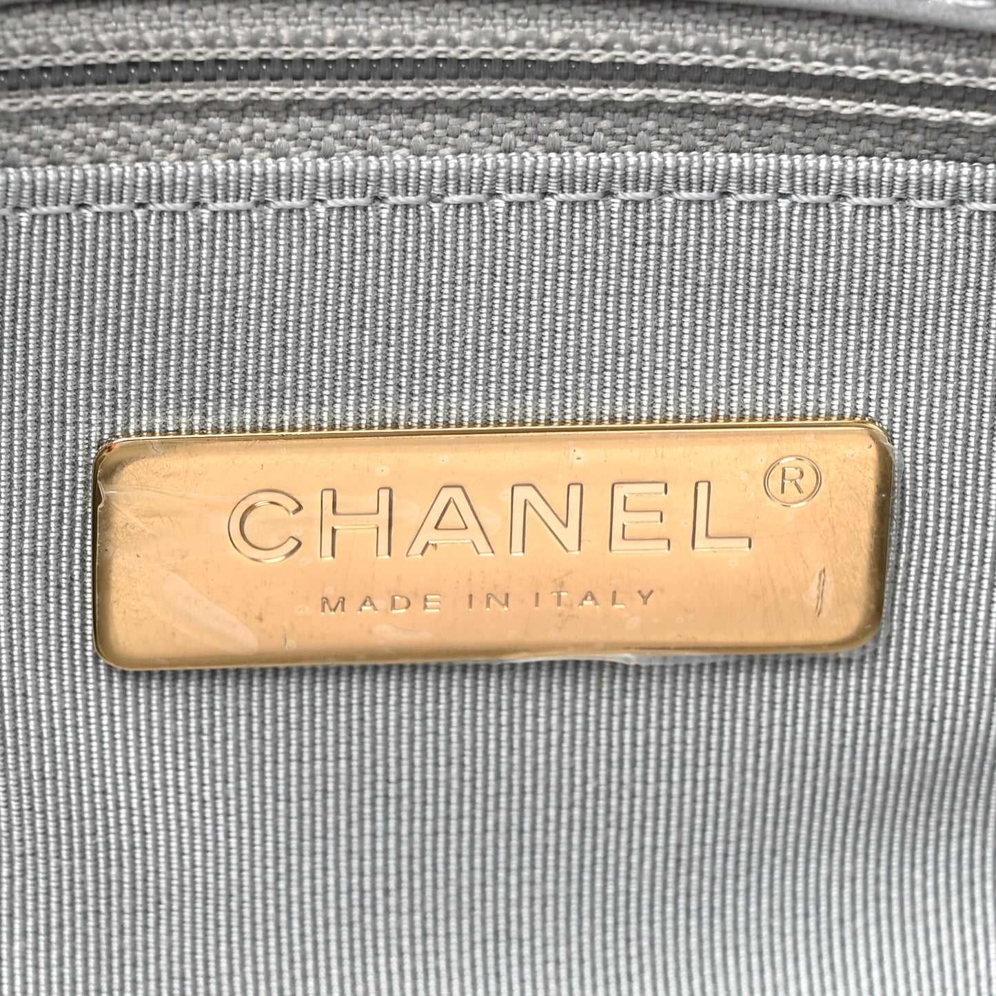 Metallic Goatskin Quilted Large Chanel 19 Flap Silver