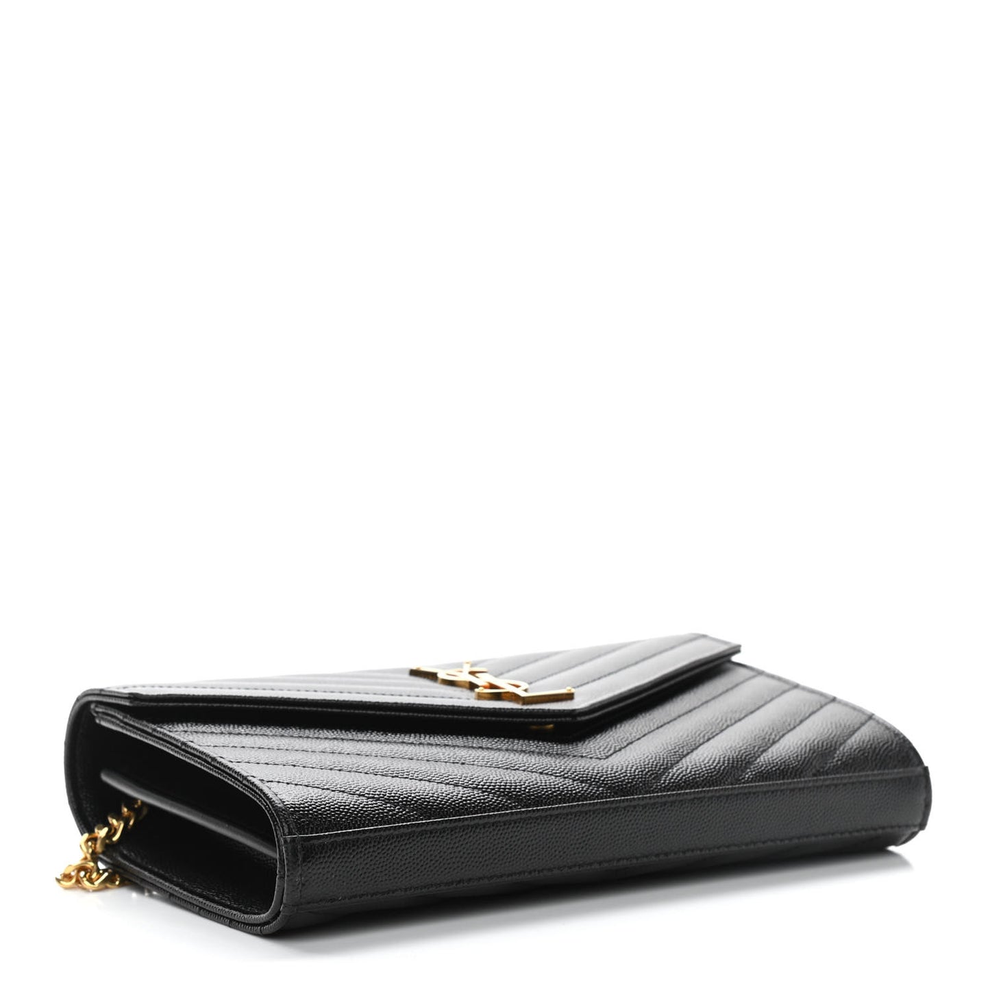 Grain De Poudre Matelasse Chevron Monogram Chain Wallet Black