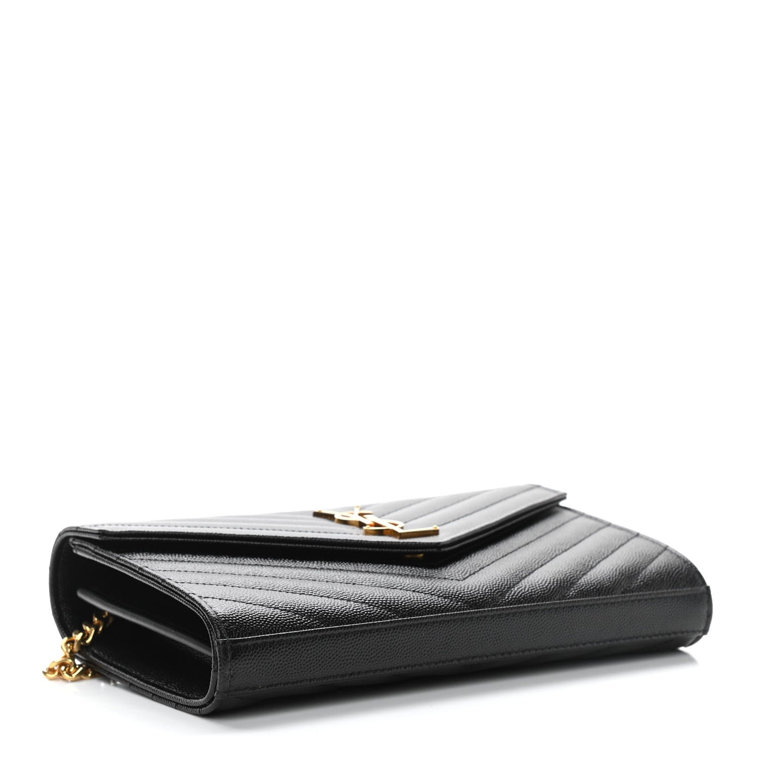 Saint Laurent Grain De Poudre Matelasse Chevron Monogram Chain Wallet Black 4 of 11