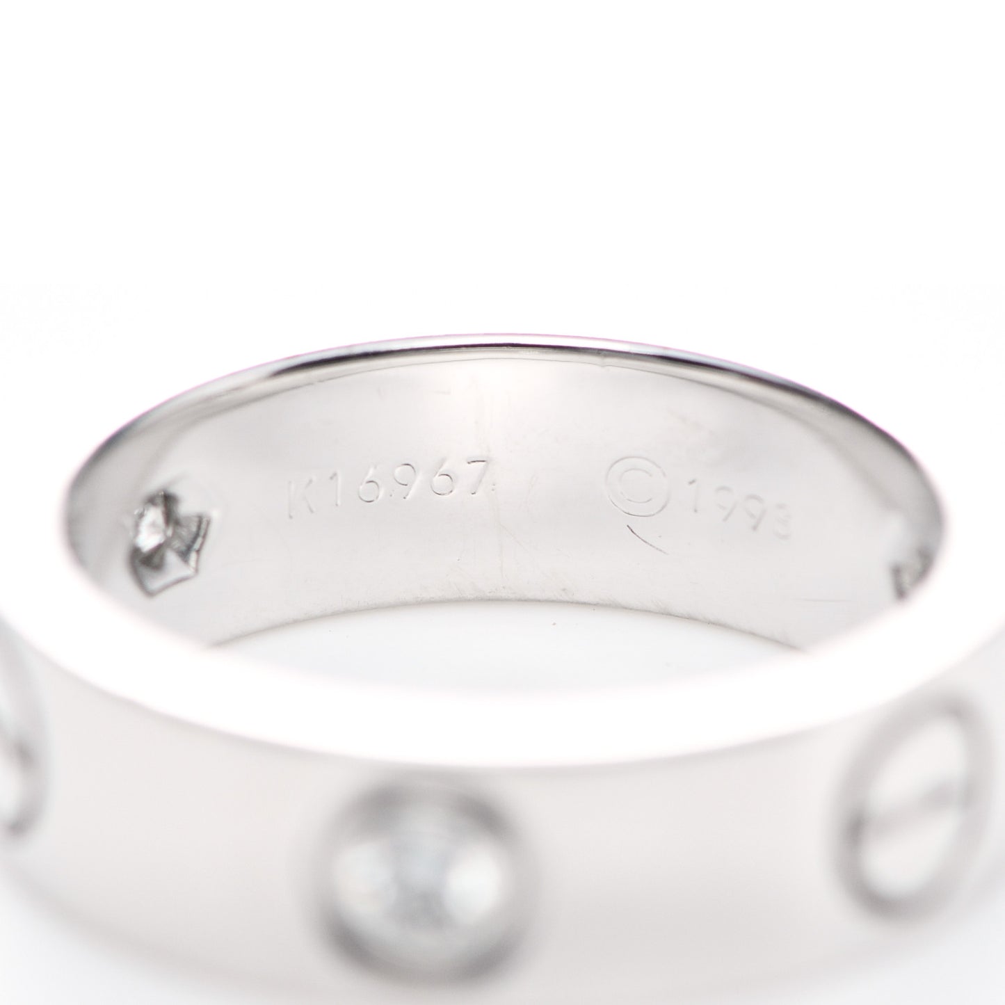 18K White Gold 3 Diamond 5.5mm LOVE Ring 49 5