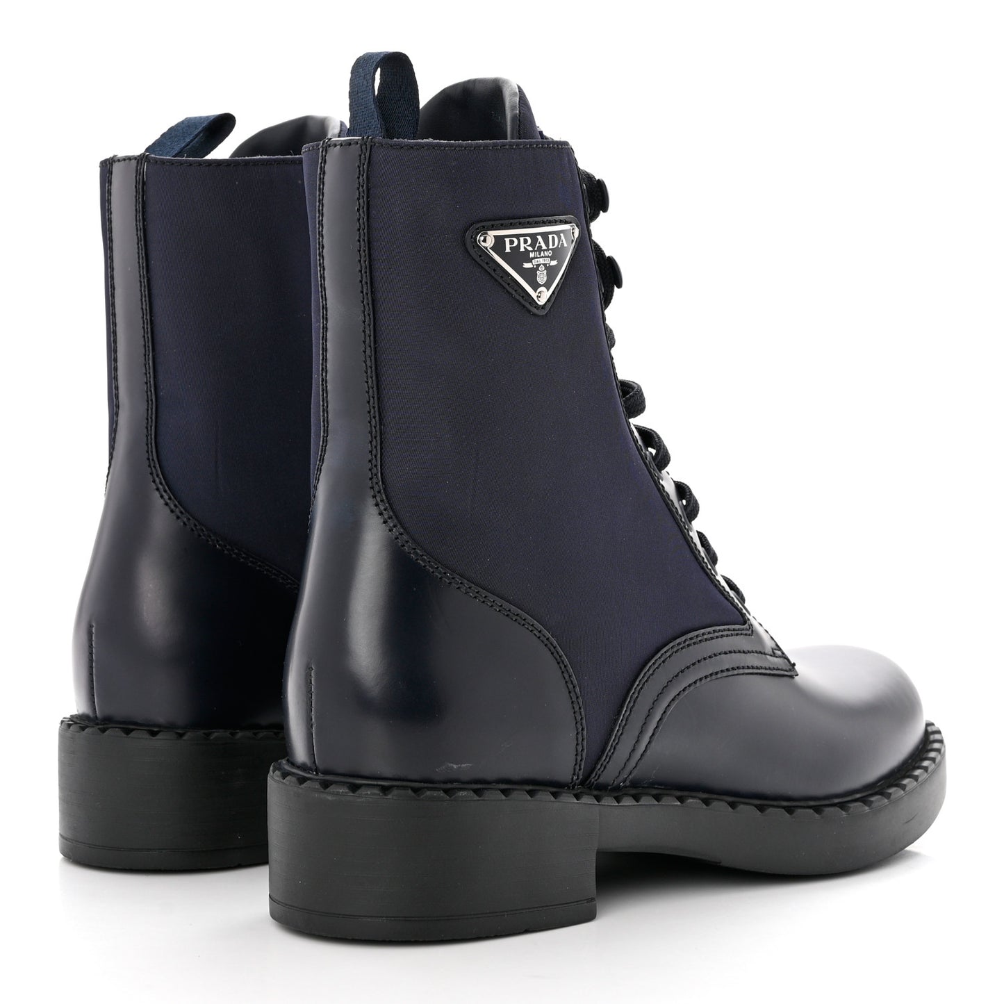 Spazzolato Re-Nylon Metal Triangle Logo Womens 50mm Combat Boots 39 Bleu