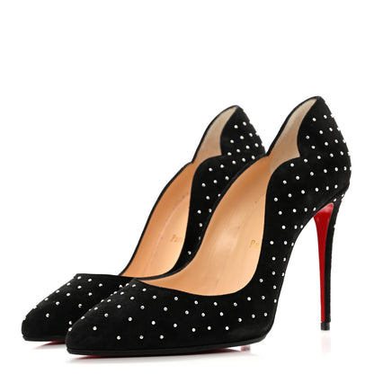 Christian Louboutin Veau Velours Studded Hot Chick 100 Pumps 37.5 Black Silver 3 of 7