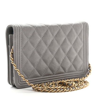 Chanel Caviar Quilted Boy Wallet On Chain WOC Grey 3 of 13