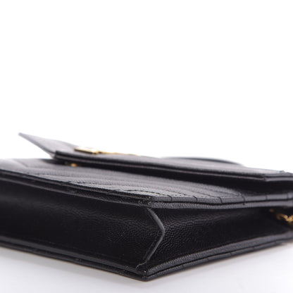 Saint Laurent Grain De Poudre Matelasse Chevron Monogram Envelope Chain Wallet Black 7 of 9
