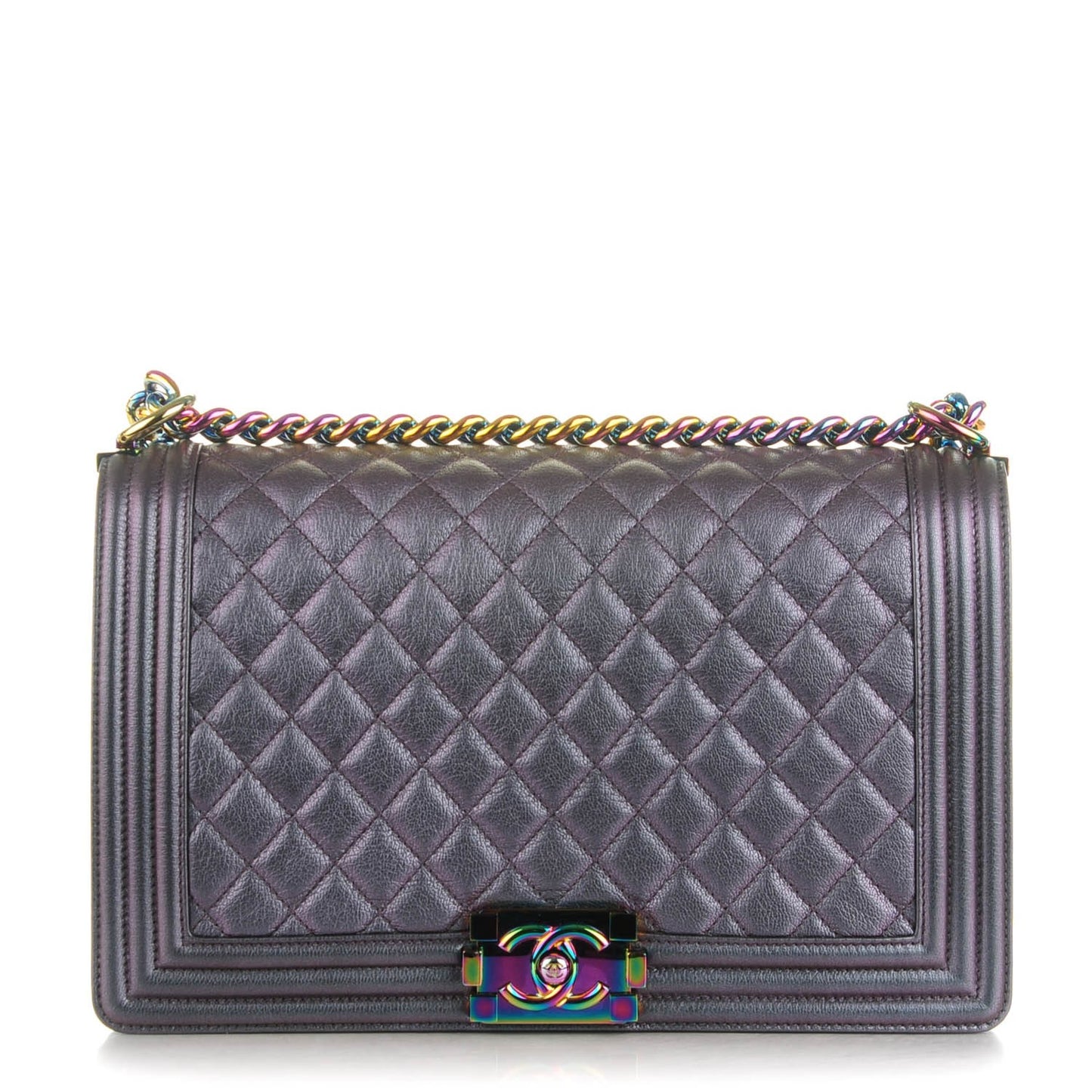 Iridescent Goatskin Quilted New Medium Boy Flap Purple