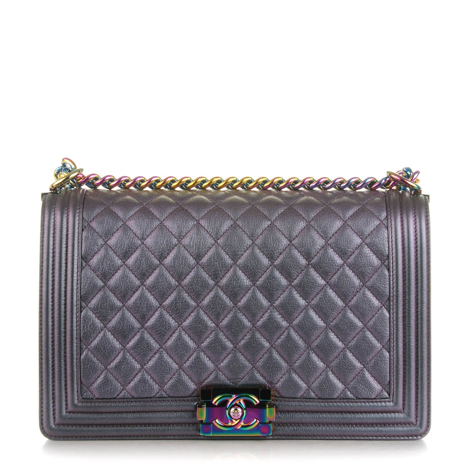 Chanel Iridescent Goatskin Quilted New Medium Boy Flap Purple 1 of 8