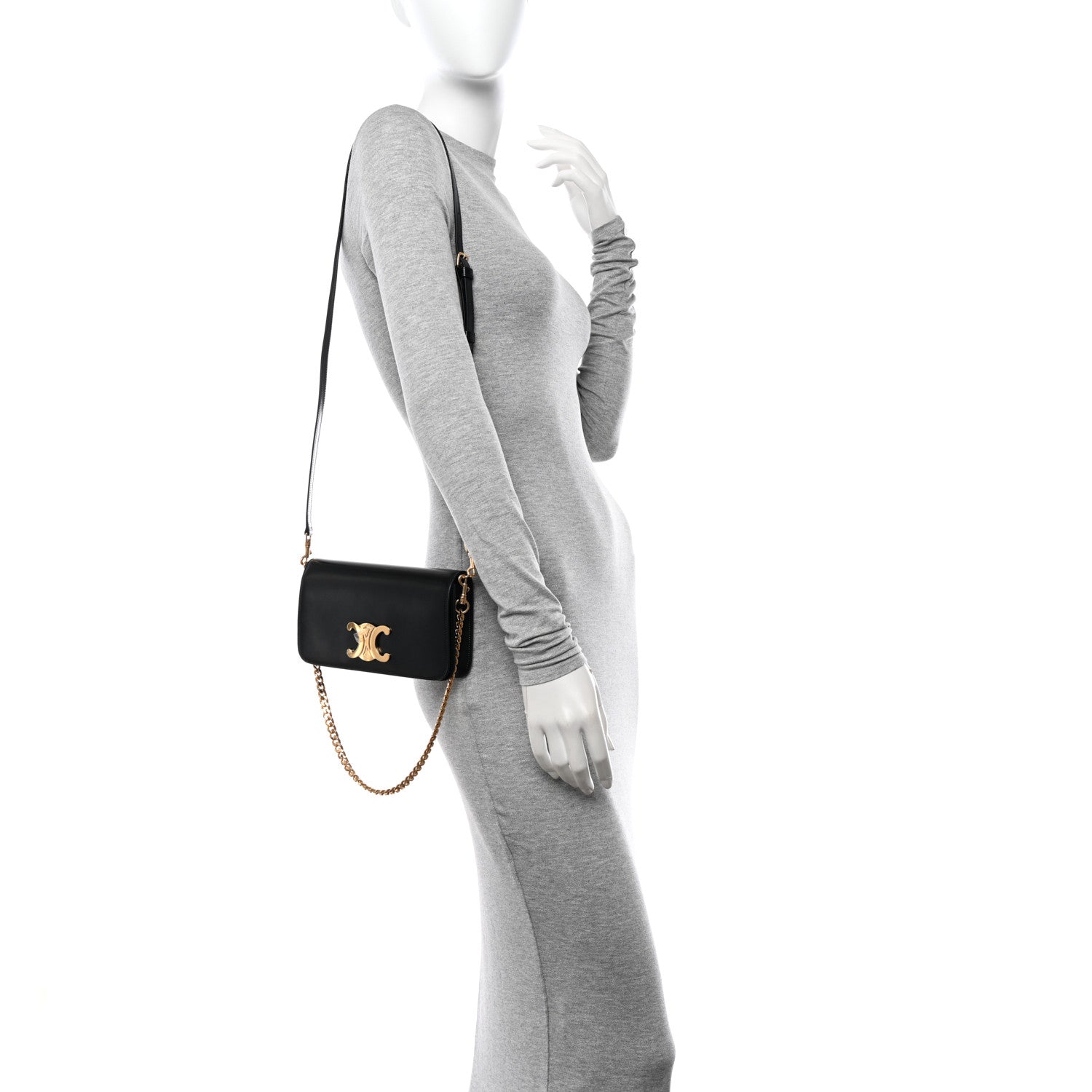 Celine Shiny Calfskin Triomphe Chain Shoulder Bag Black 3 of 10