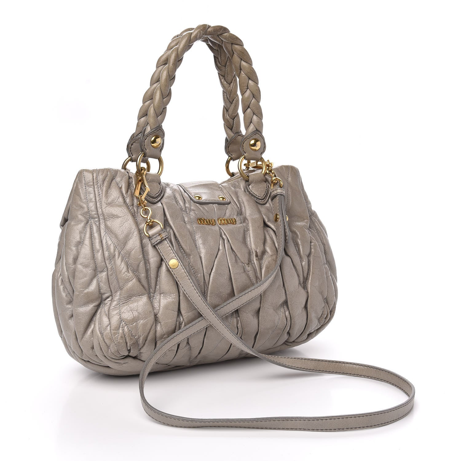 Miu Miu Nappa Matelasse Top Handle Satchel Fumo 4 of 14