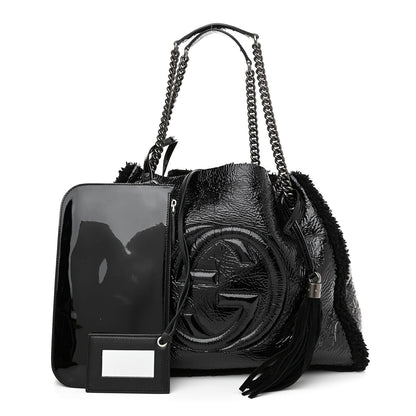 Gucci Patent Shearling Medium Soho Chain Shoulder Bag Black 1 of 14