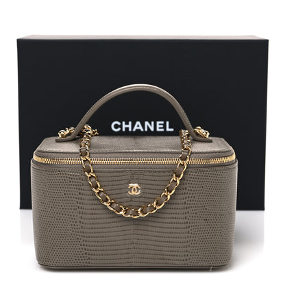 Chanel Calfskin Lizard Embossed Top Handle Vanity With Chain Dark Khaki 11 of 11