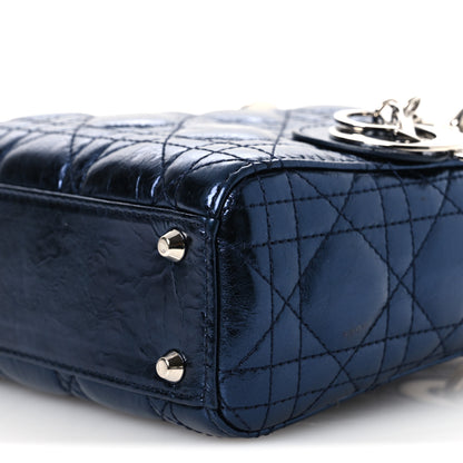 Christian Dior Metallic Crinkled Lambskin Cannage Mini Lady Dior Blue 10 of 12