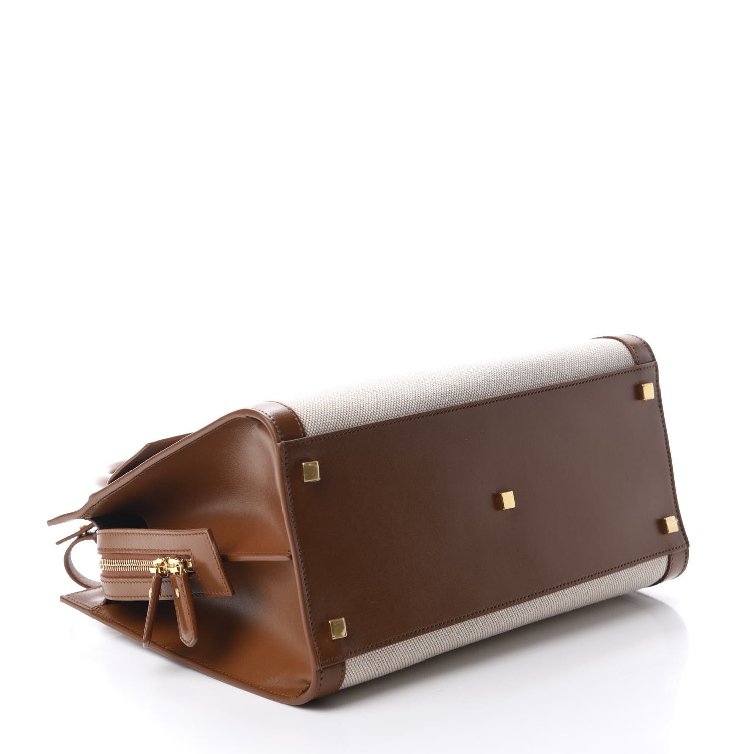 Saint Laurent Canvas Calfskin Medium Uptown Tote Brown 4 of 11