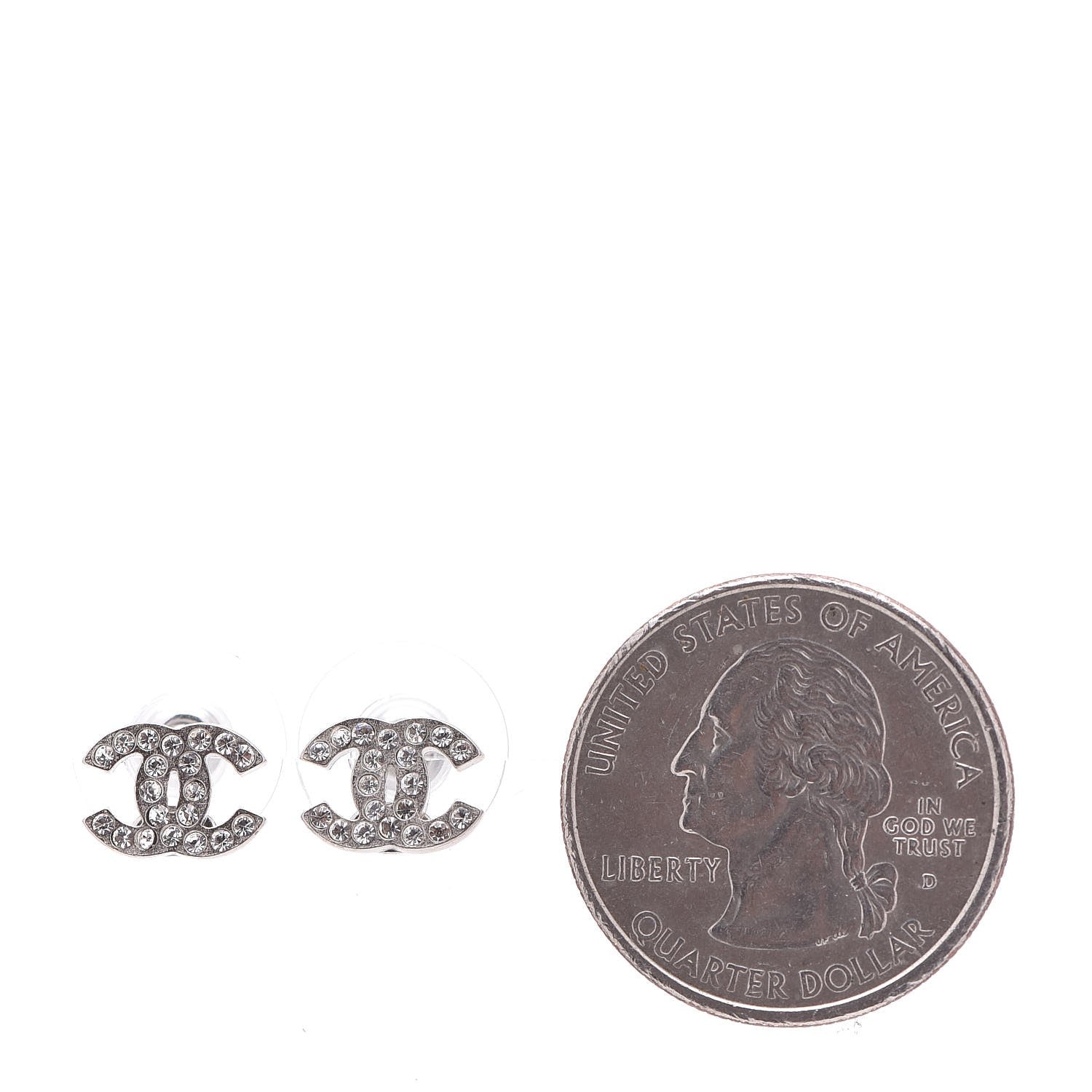 Chanel Crystal Timeless CC Earrings Silver 2 of 4