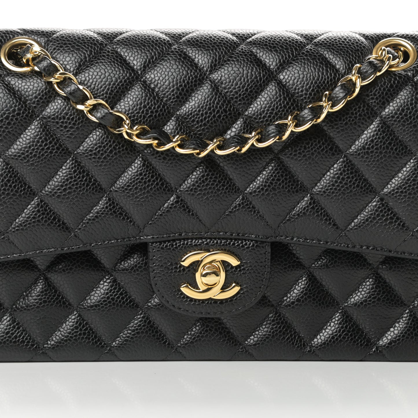 Caviar Quilted Medium Double Flap Black