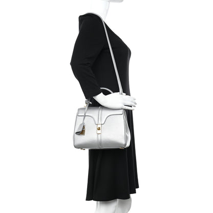 Celine Laminated Grained Calfskin Small 16 Top Handle Bag Silver 2 of 10